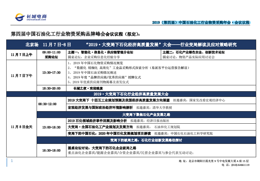 2019（第四届）中国石油化工行业物资采购年会·会议议程-